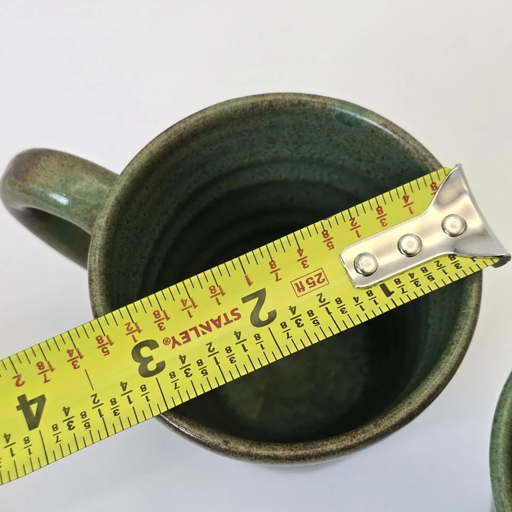 Rackliffe Pottery Blue Hill Maine Green Studio Pottery Mug Pair Signed - Picture 12 of 13